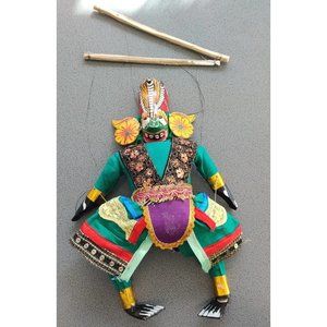 Sri Lanka Folk Art Theatrical Puppet Devil Handmade Carved Wood Green Outfit